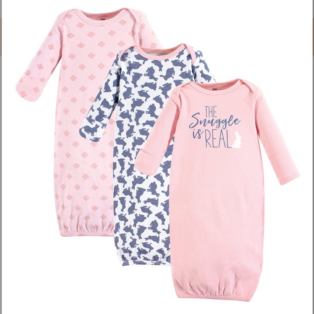 Yoga Sprout Cotton Long Sleeve  Pajama Gown Bundle 3-Pack 0-6M